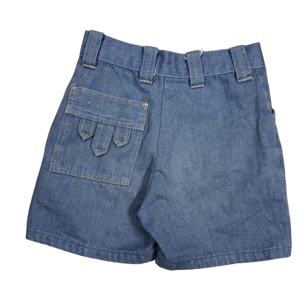 Vintage 70s Kids Blue Denim Shorts Talon Zipper Falcon Western High Waist